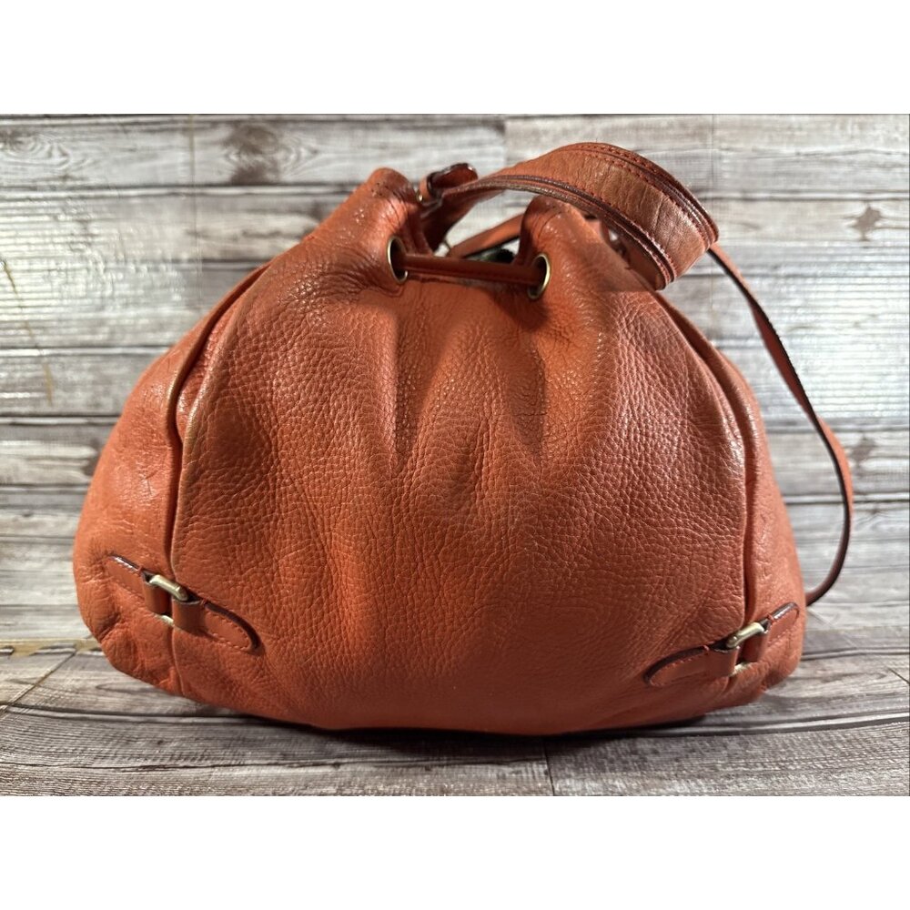 MCM Pebbled Leather Logo bucket bag color orange vintage 80's 90's - Picture 11 of 14